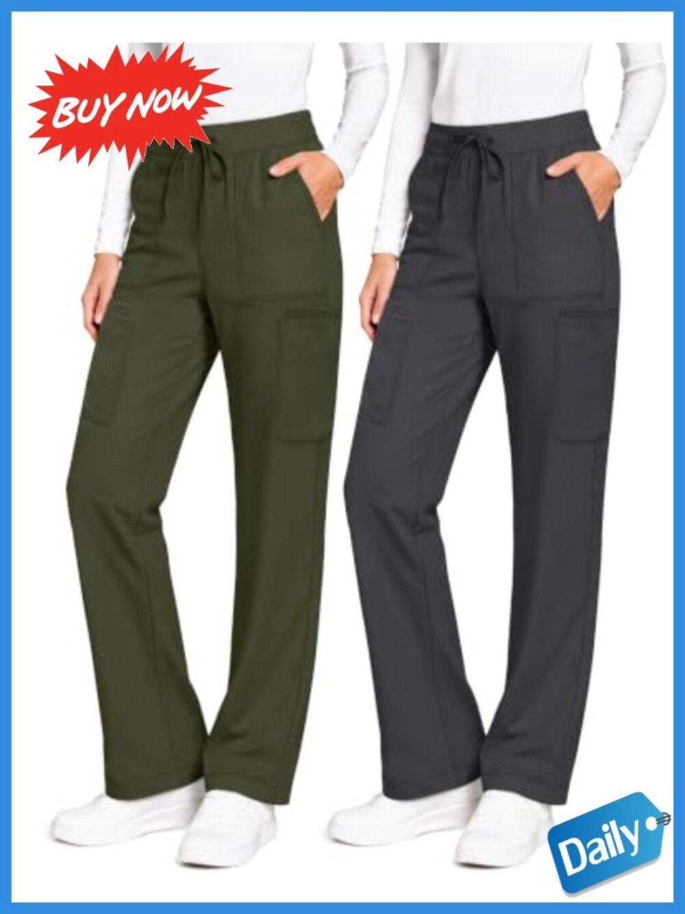 2 Pack Women's Scrub Pants Cargo 8 Pocket Medical Work Uniform